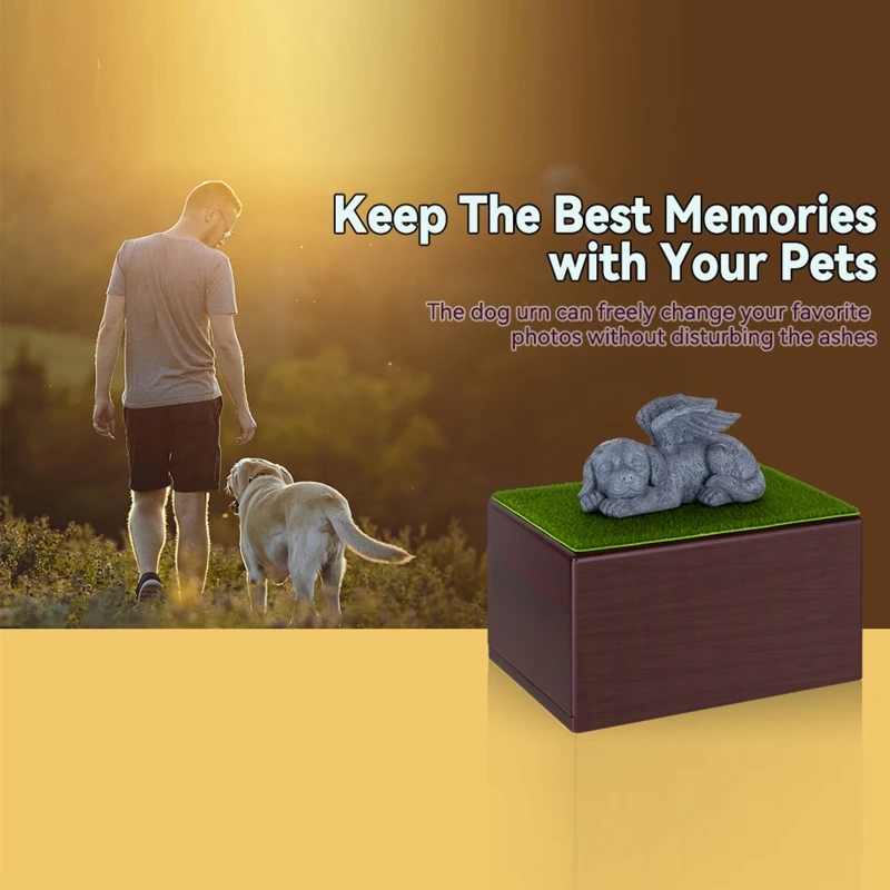 

Pet Urn for Dogs or Cats Ashes Cremation Urns with Picture Wooden Memory Keepsake Memorial Box with Flannel Bag