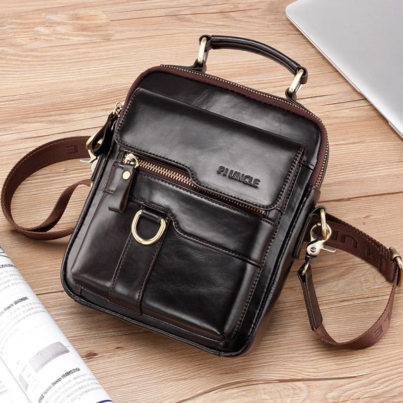 Men's Shoulder Bag Genuine Leather Retro Messenger Postman Bags for Male Husband Phone Office Crossbody Bags Handbag Sling Bag