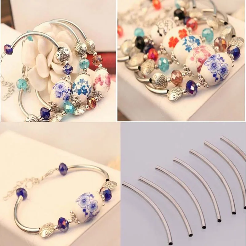

100Pcs Alloy Metal Gold Silver Curved Tube Beads Spacer Connector Long Tube Charm for Jewelry Making DIY Bracelets Accessories