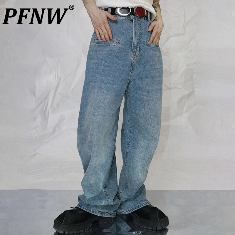 

Джинсы PFNW нишевые дизайнерские винтажные с широкими штанинами, простые свободные прямые брюки из денима для мужчин и женщин 12A6250
