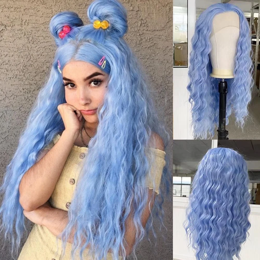 Женский парик с голубыми синтетическими кружевами спереди парики глубокими
