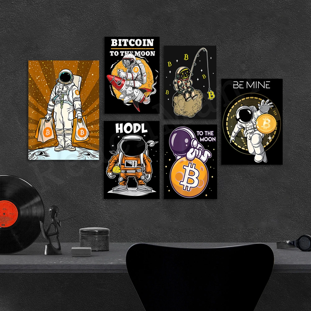 

Abstract Hodl Crypto Astronaut, Astronaut Moon Crypto, Bitcoin Painting Poster Canvas Wall Art Picture for Living Room Home Deco