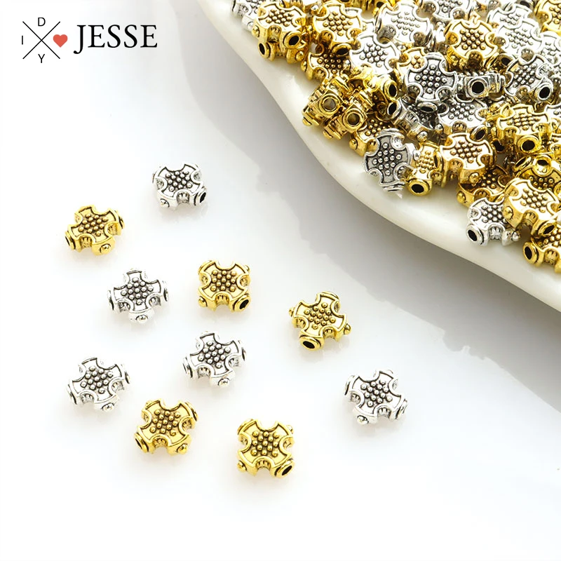 

30pcs 9.1*9.8mm Crosses Spacer Alloy Bead Charms Antique Silver/Gold Color Jesus Loose Beads Jewelry Making Bracelet Accessories