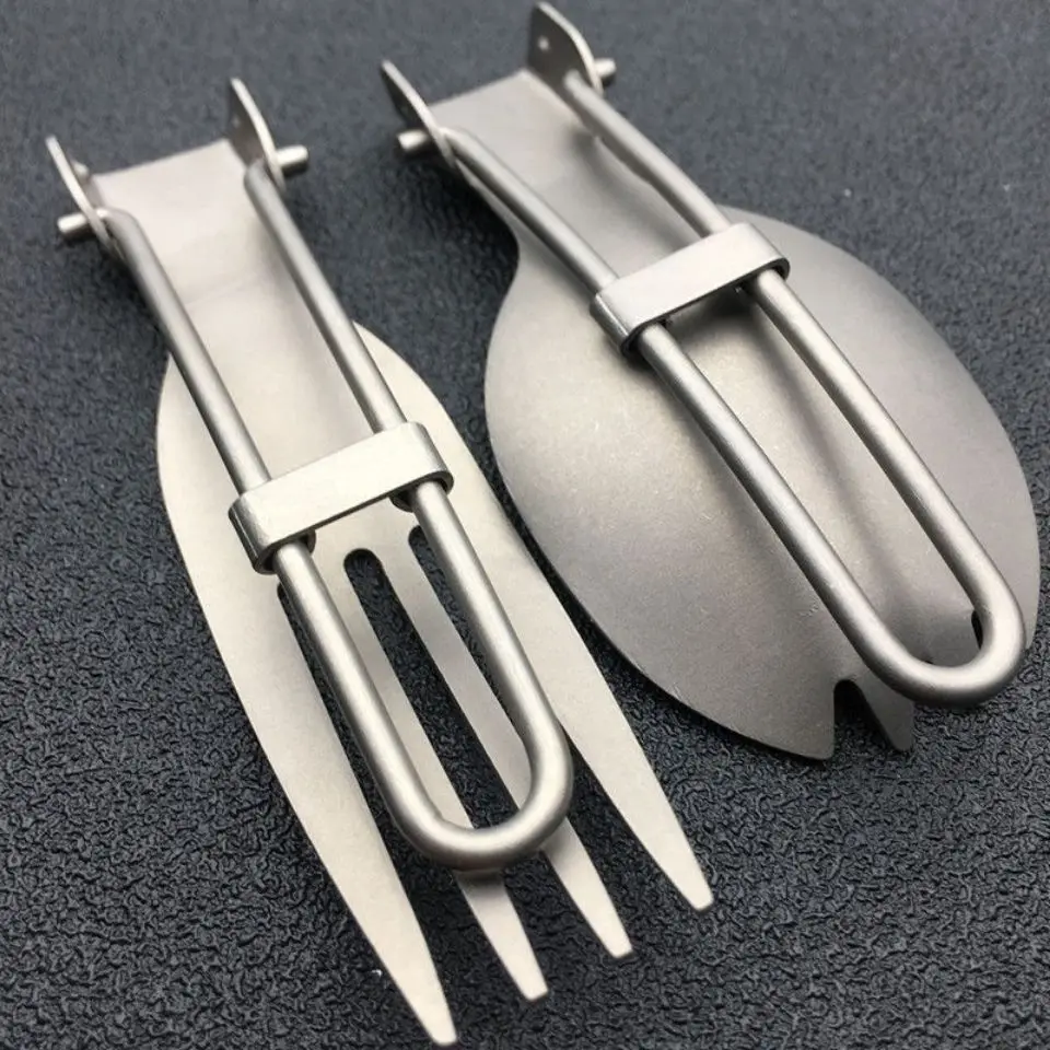 Складная ложка из чистого титана с зубцами титановая вилка товары для кемпинга и