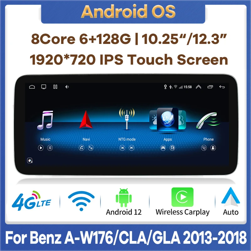 Автомобильный мультимедийный проигрыватель для Mercedes Benz A W176 CLA C117 X117 GLA X156 CarPlay, 10,25 дюйма/12,3 дюйма, 6 ГБ + 128 Гб, Android, GPS