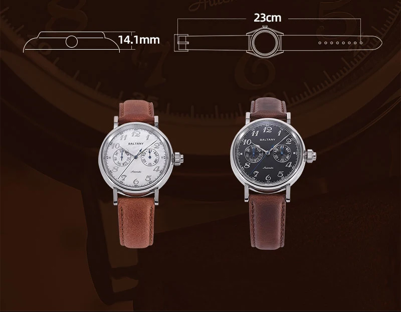 Мужские автоматические часы Baltany 41 мм механические наручные Pilot сапфировое