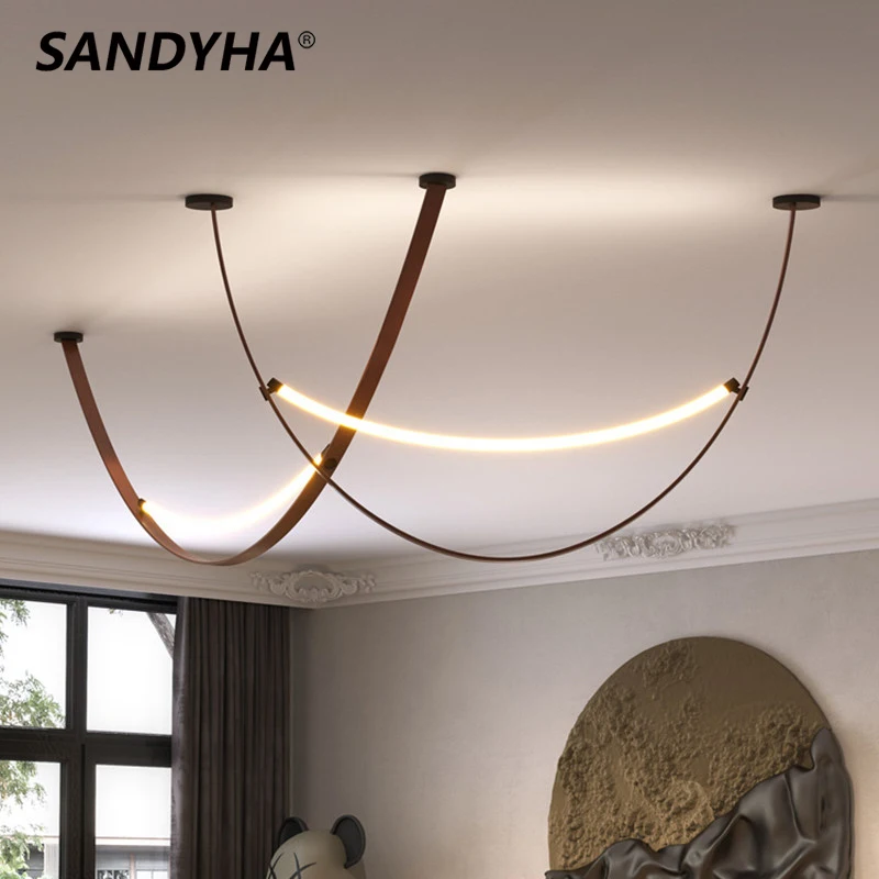 

SANDYHA Lampara Colgante Techo Lamp Chandeliers Simple Belt Suspension Luminaire Design Lampe Led Light for Bedroom Living Room