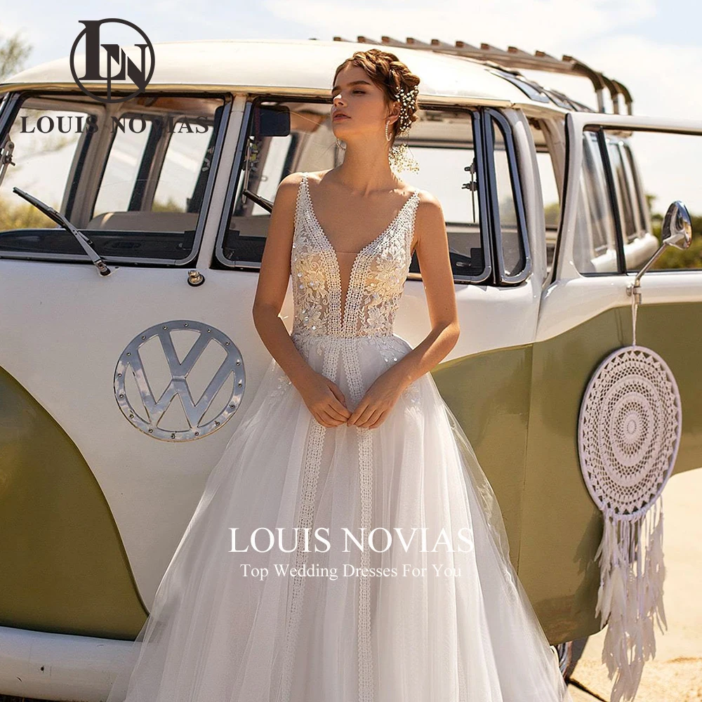 LOUIS NOVIAS BOHO свадебное платье сексуальное с глубоким v-образным вырезом на тонких