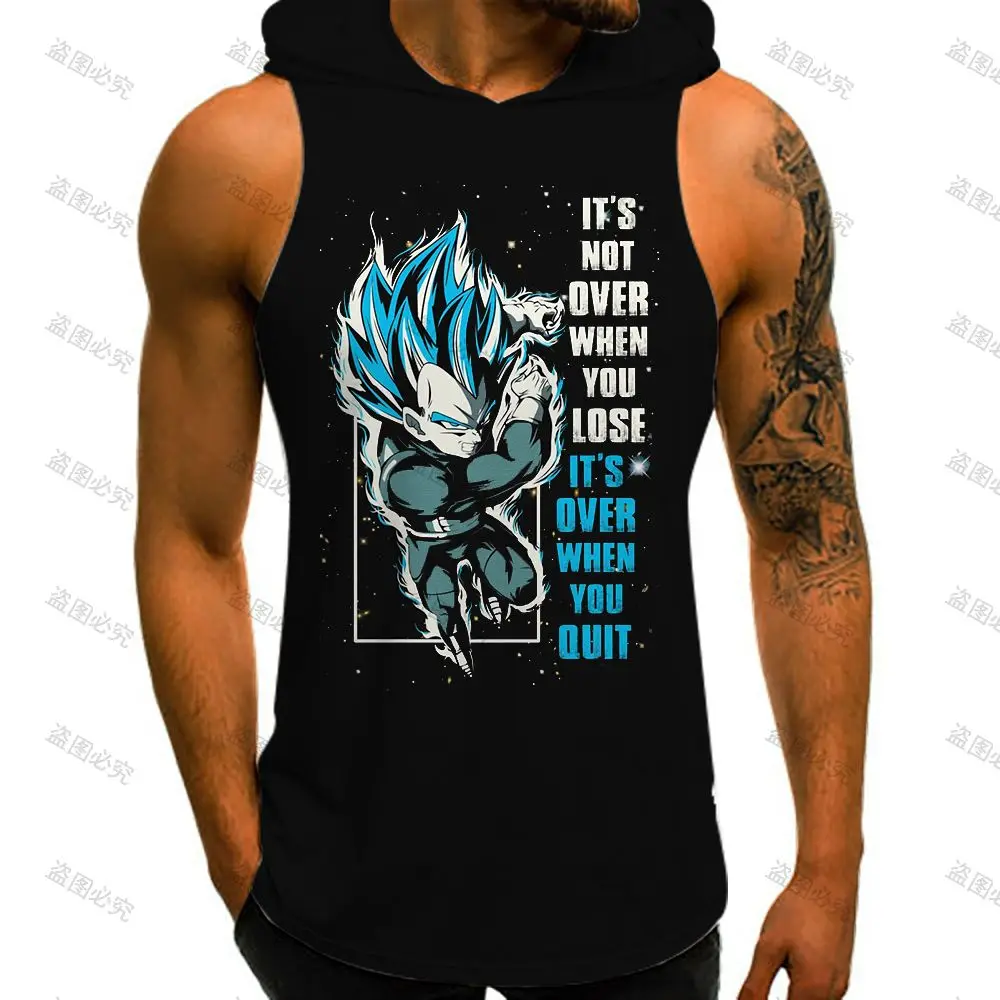 Мужской жилет с капюшоном Dragon Ball Z черный спортивный без рукавов майка для бега Y2k
