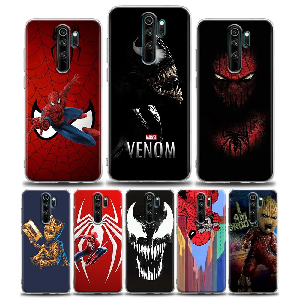 

Clear Phone Case for Redmi 8 8A 7 9 9C Y3 K20 K30 K40 Note 7 8 9 10 8T Pro Case Soft Silicon Cover Marvel Venom Spiderman Groot