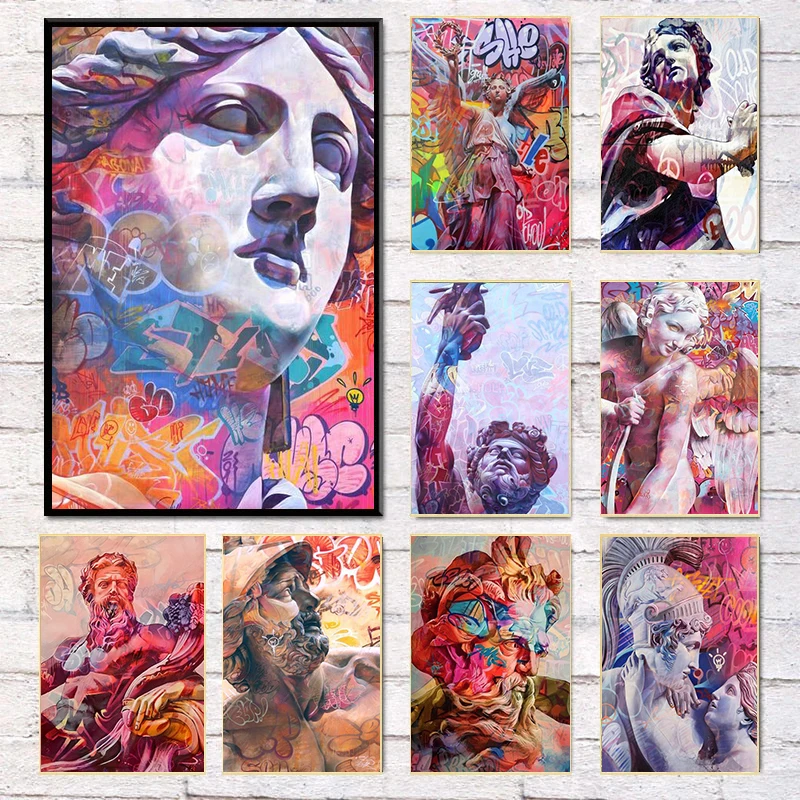 

Абстрактное красочное уличное искусство, холст, принты, Бог, граффити, скульптура, постер, греческая мифология, Настенный декор для гостиной, эстетика