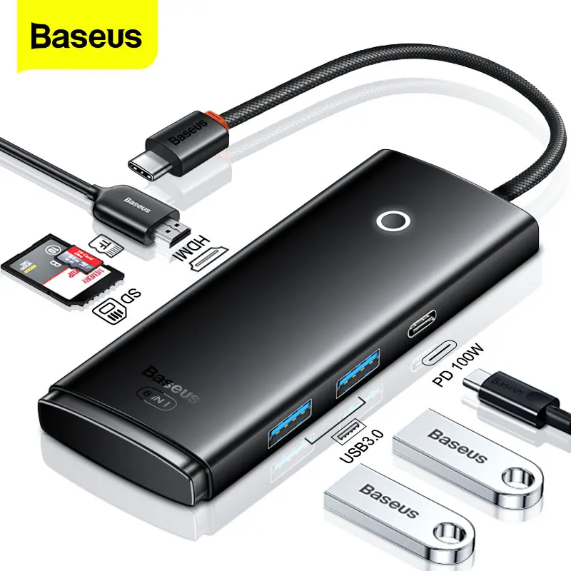 

USB-концентратор Baseus с разъемами HDMI, RJ45, USB 3,0, 100 Вт
