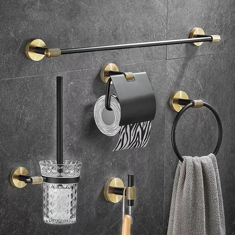 

NEW2023 Bathroom Hardware Set Bathroom Accessories Black Robe Hook Towel Rail Bar Rack Bar Shelf Tissue Paper Holder Toothbrush
