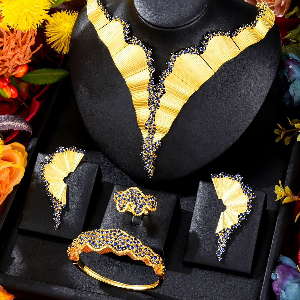 

Missvikki Original Trendy 4pcs Jewelry Sets Necklace Bangle Ring Earrings Luxury Gougeous Splicing Set For Women Wedding Party