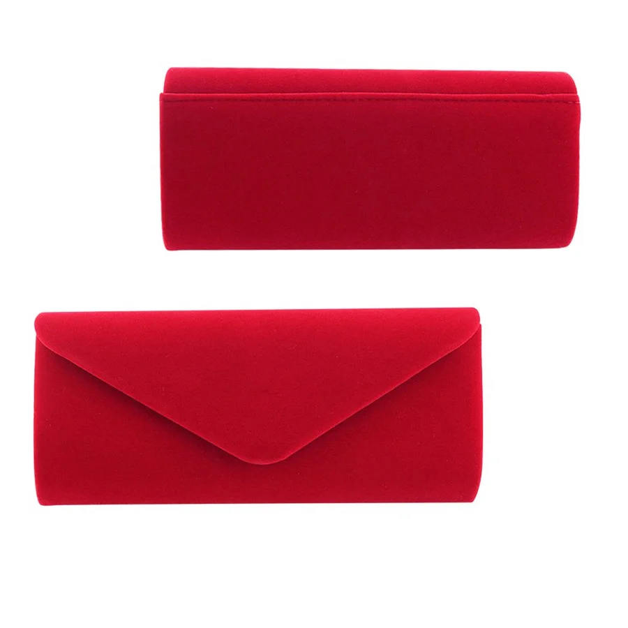 

Elegant Red Suede Female Solid Women Evening Bags Envelope Clutch Bag Girl Wedding Party Handbag Velour Prom Chain Shoulder Bag