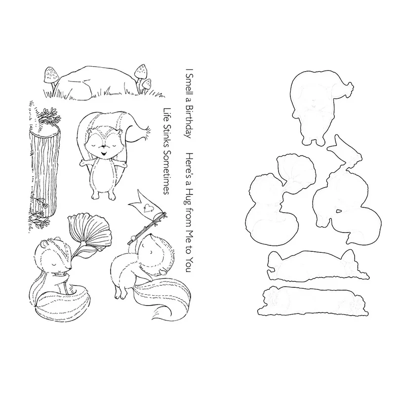 

Милые металлические штампы Skunks и прозрачные трафареты для скрапбукинга, украшения альбомов, высечка для изготовления открыток 07