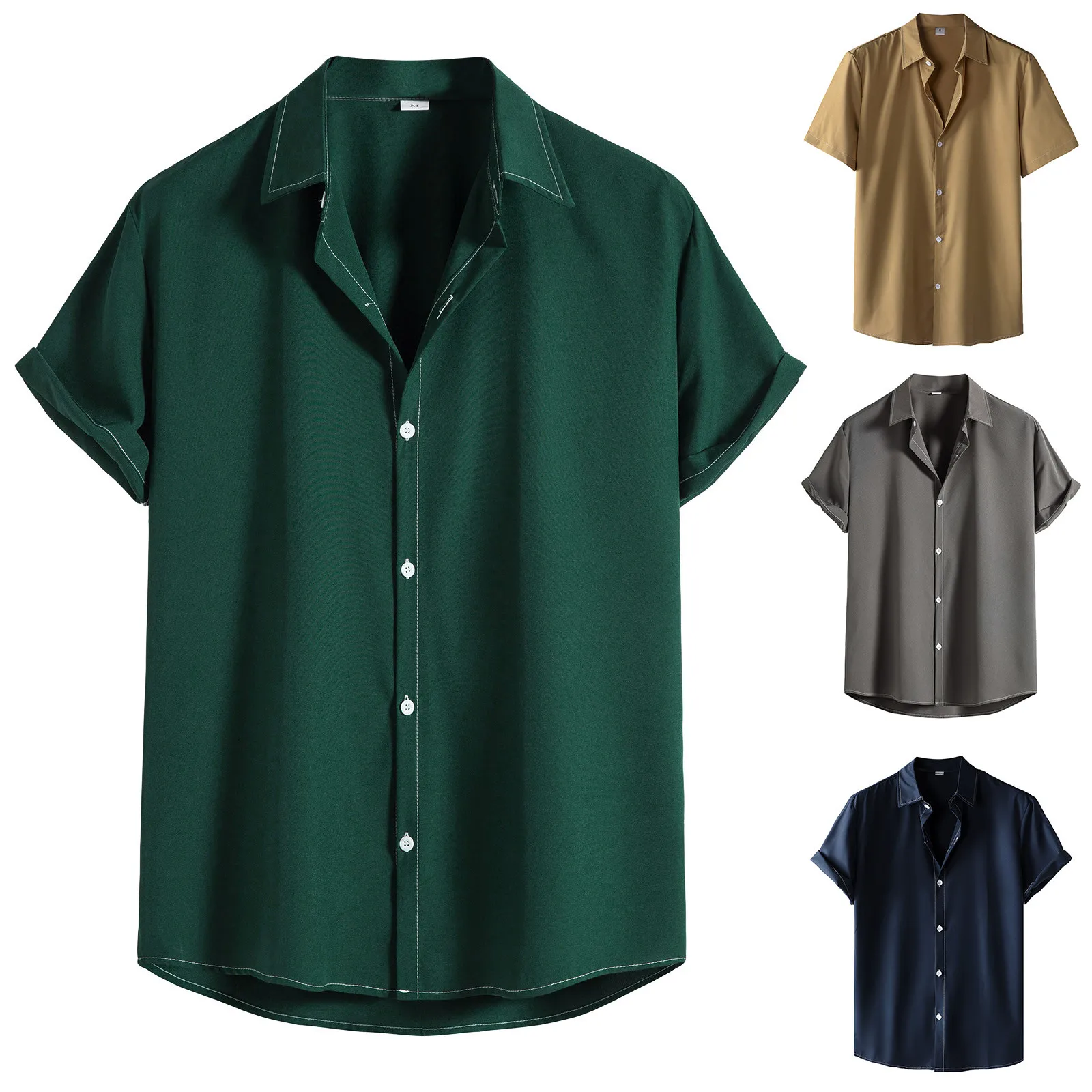 

Summer Casual Men's Shirt Stand Collar Solid Cotton Blouse Shirts For Men Short Sleeve Shirt Streetwear Shirts Harajuku camisas