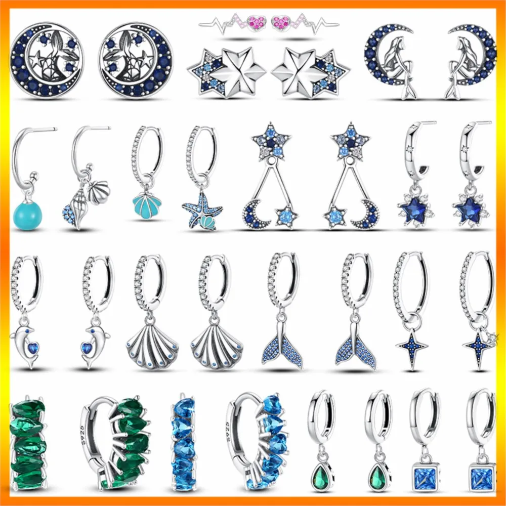 

Sterling Silver 925 Unisex Star Moon Earring Luxury Jewelry Women Gift 2023 New in Original Shell Starfish Charm Pendant Earring