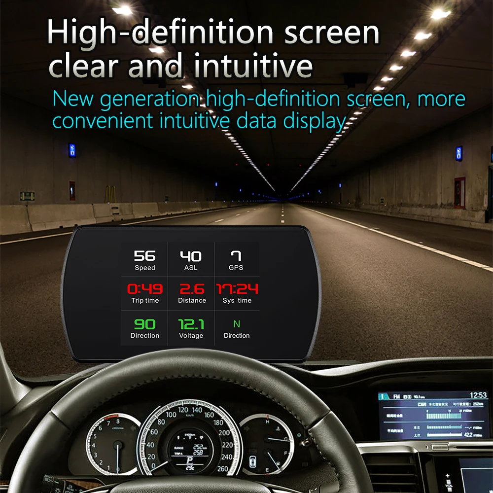 

GPS HUD Car Head Up Display Speedometer With Compass Overspeeding Voltage Alarm Brake Test For All Vehicles Auto Accessories