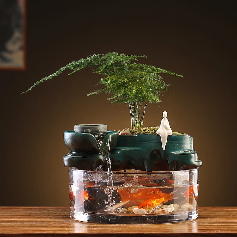 

Circulating water to make money Small fish tank running water to make money Landscape fountain desktop decoration