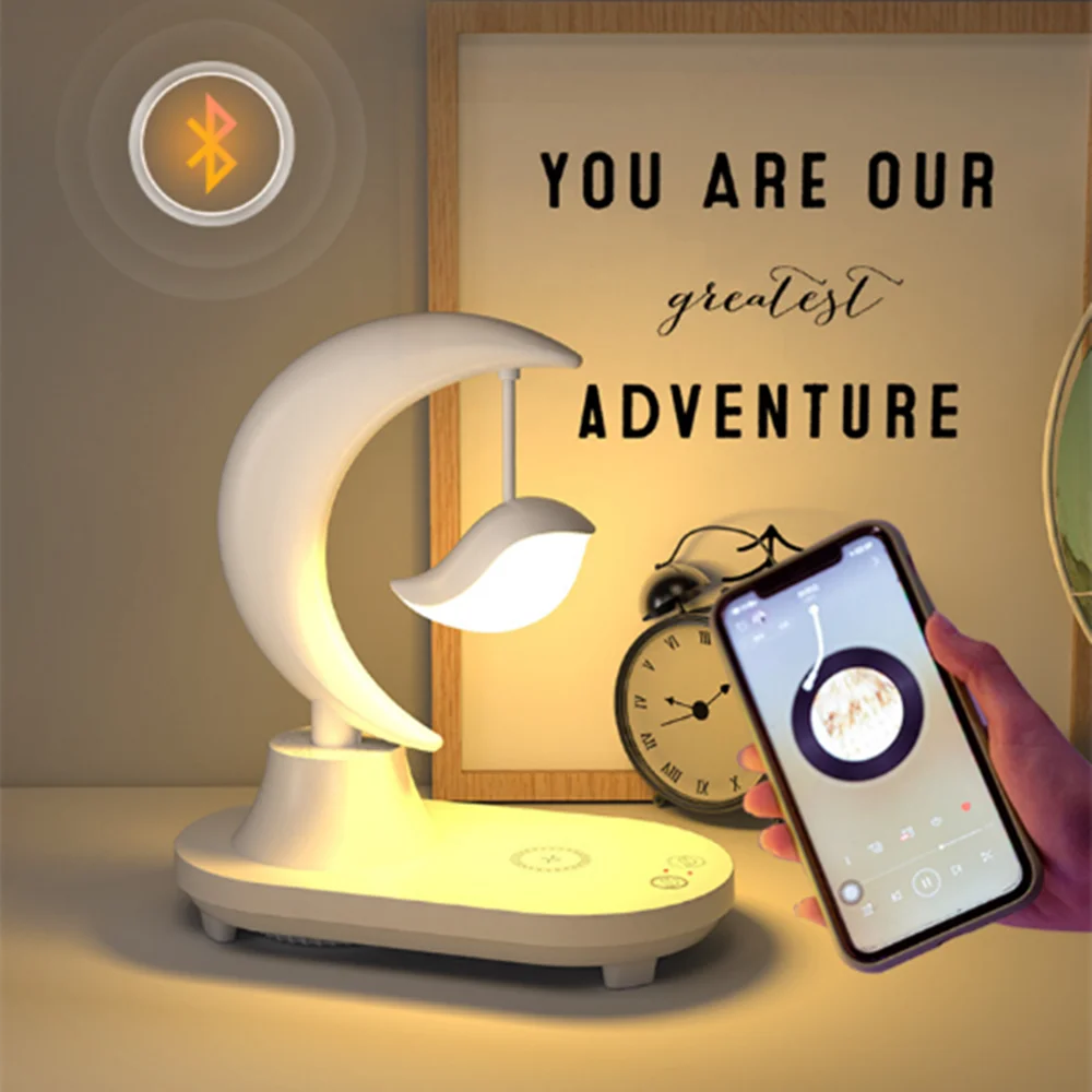 

Creative Bluetooth Speaker Night Light Wireless Charging Stepless Dimming Desktop Decorative Lights Atomphere Lamp Gift for Kids