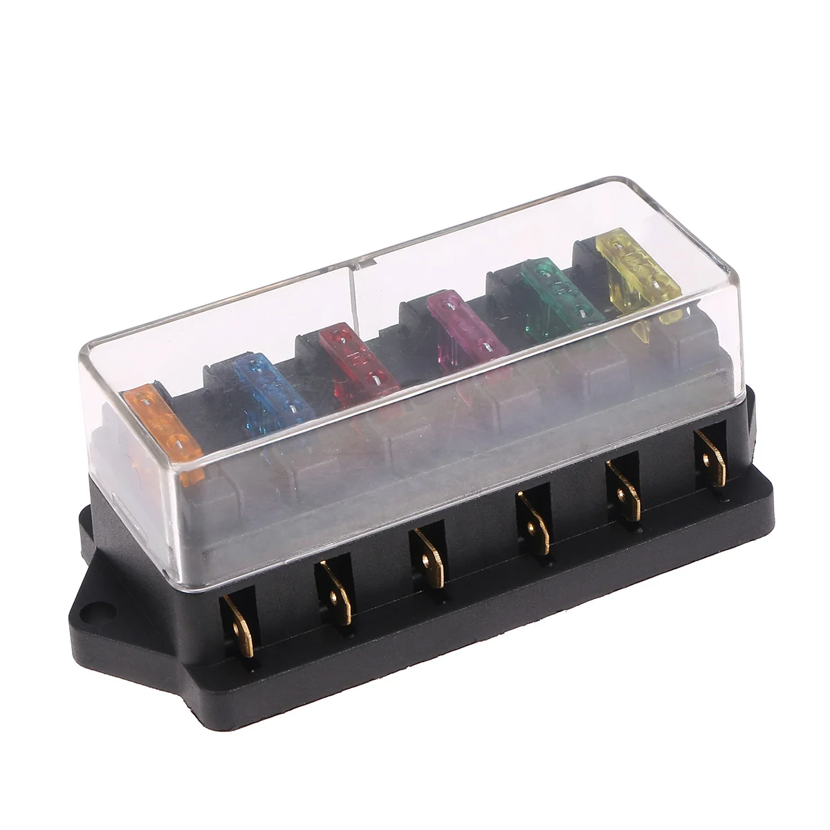 

6-Way Illuminated Fuse Box Holder Block with Fuses for Automotive Boat Marine Car Van