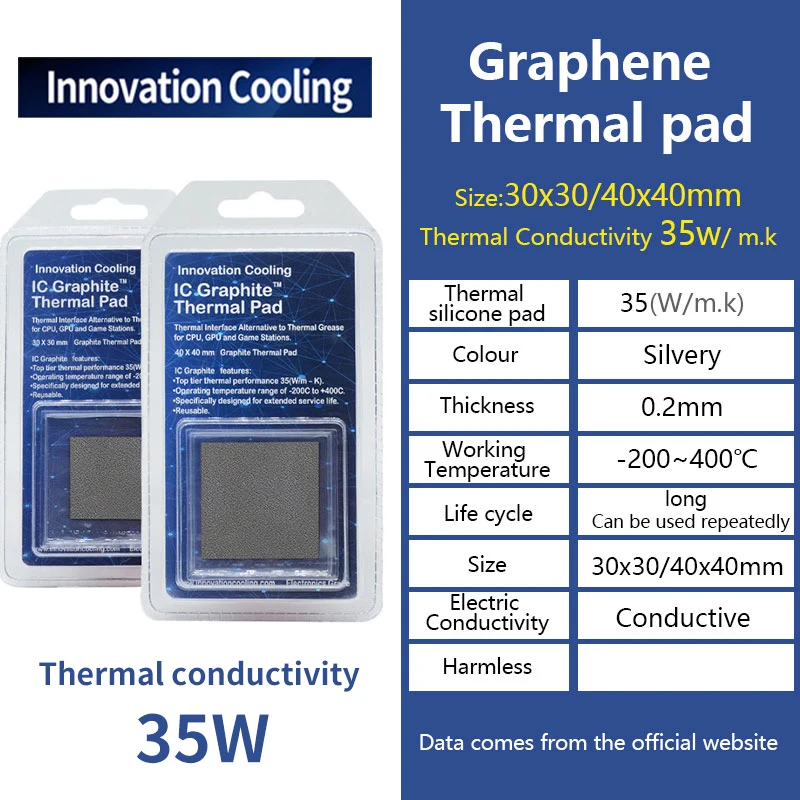 

Innovation Cooling IC Graphene Thermal Silicone Pad Thermal conductivity 35W Thermal Pad For CPU/PS4 Graphics Card Motherboard