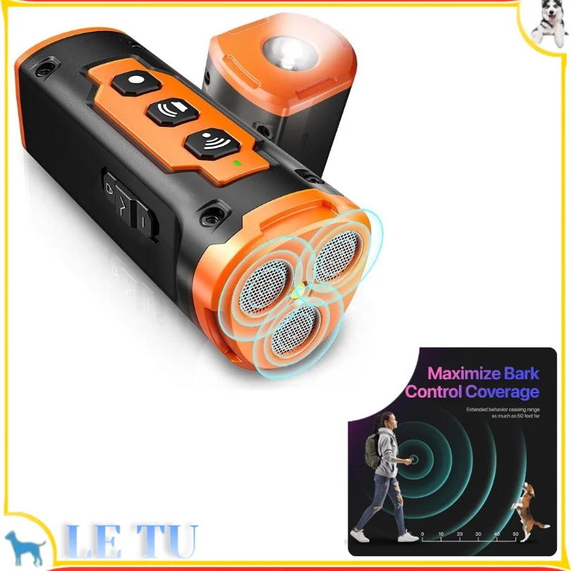 

2023 Dog Repeller Ultrasonic Dog Training Device Rechargeable Anti Dog Bark Deterrent Device With LED Flashlight Three headed
