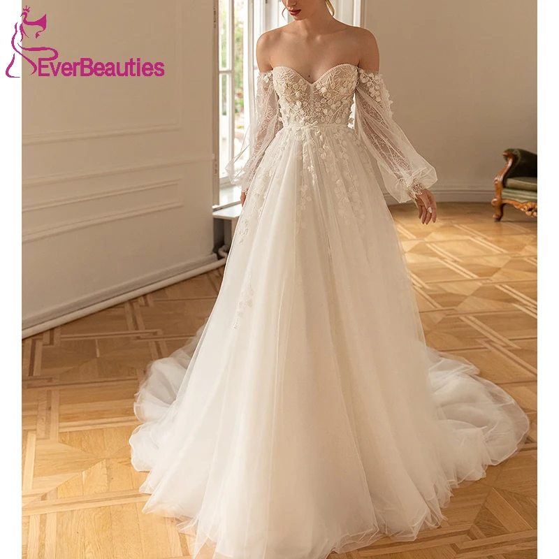 

Long Sleeves Boho Wedding Dresses Vestidos De Novia Tulle Lace Appliqued Wedding Gowns for Bride 2022 Beach Robe De Mariee
