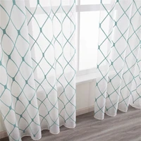 topfinel geometric pattern design embroidered white sheer curtains voile tulle window curtains for kitchen living room bedroom