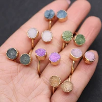 natural stone fashion jewelry round adjustable ring 20mm multicolor crystal ring face 8mm open wedding fine accessories