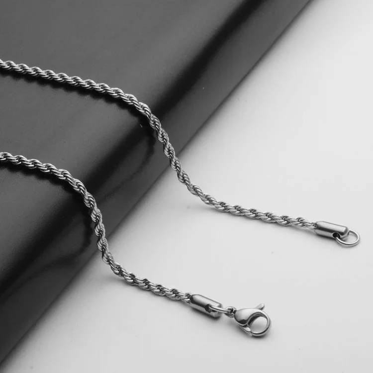 

2/2.4/3/4mm Twisted Rope Chain Necklace Stainless Steel Never Fade Waterproof Choker Men Women Hip-Hop Jewelry Steel Chains Gift
