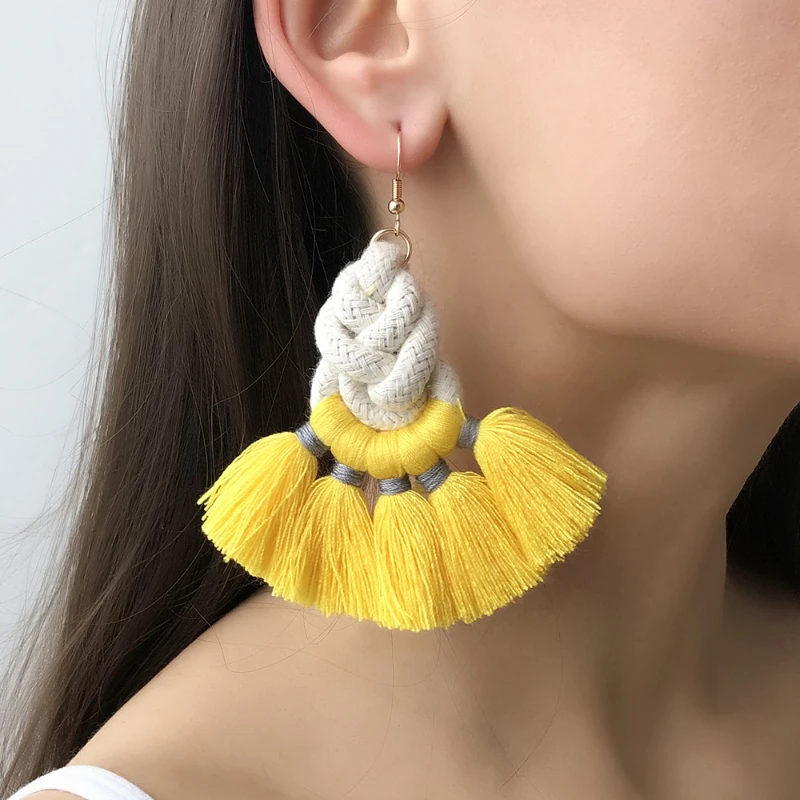 

Bohemian Tassel Earrings Creative Personalized Ethnic Style Rope Woven Earrings for Women