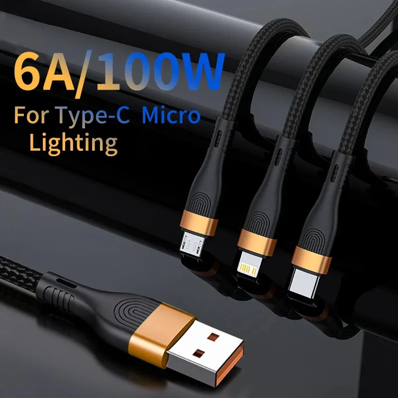 

Кабель USB Type-C, 6 А, 100 Вт, 3 в 1