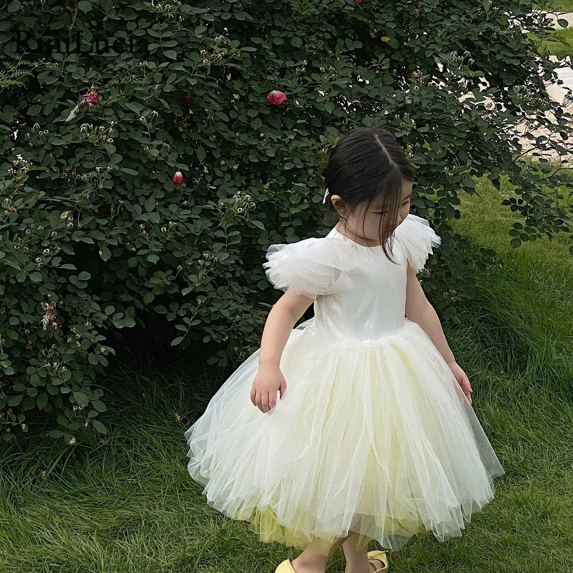 

RiniLucia 2022 New Girls Princess Dress Backless Fluffy Tulle Mesh Girl Dress Baby Performance Dress Birthday Evening Dress