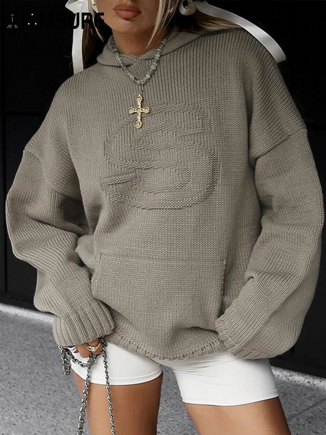 IAMSURE Женская толстовка с капюшоном длинными рукавами и буквенным узором