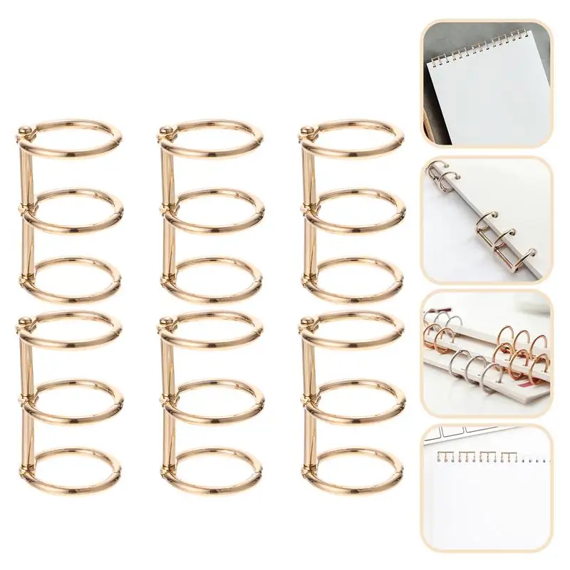 

6pcs Alloy Binder Book Rings Loose Leaf Binder Buckles DIY Notebook Clip Rings (Golden)