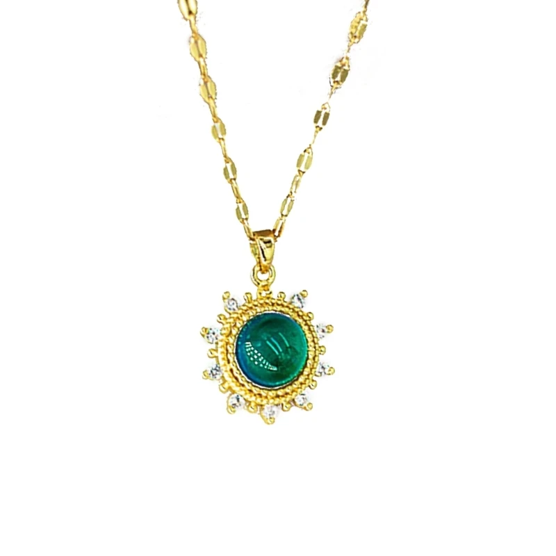 

Vintage Flower Necklace Handmade Mood Stone Necklace Temperature Sensing Color Changing Pendant Necklace Jewelry 264E