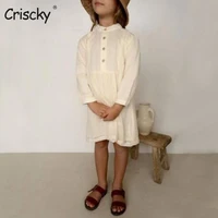 criscky autumn spring childrens clothes organic cotton button loose soft baby girls dress fashion princess casual kids dresses