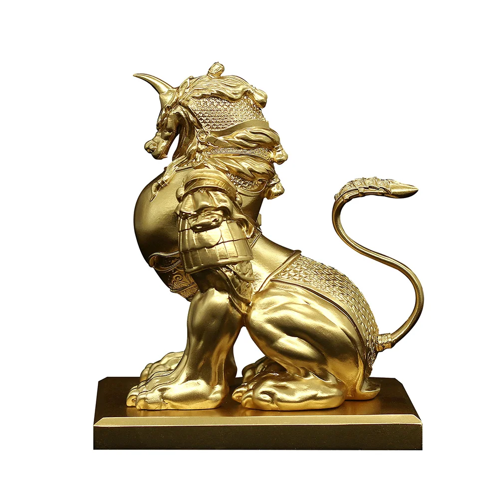 

Figurine Statuechinese Ornament Wealth Brass Resin Sculpture Auspicious Luck Good Kylin Tabletop Figurines Decor Guardian
