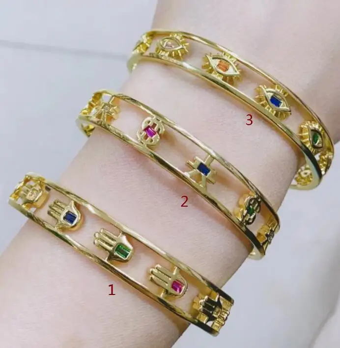 

Crystal Zircon Enamel $ ¥ hand eye Bangle for Women Adjustable Open Cuff Bangles Best Party Wedding Jewelry Gift ds3a