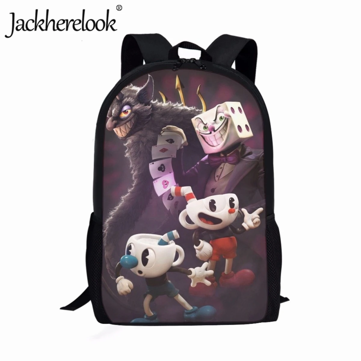 Jackherelook 17inch Children School Bags Cartoon Cuphead Pattern Book Bag for Kids Casual Travel Bag Fashion Boys Girls Knapsack