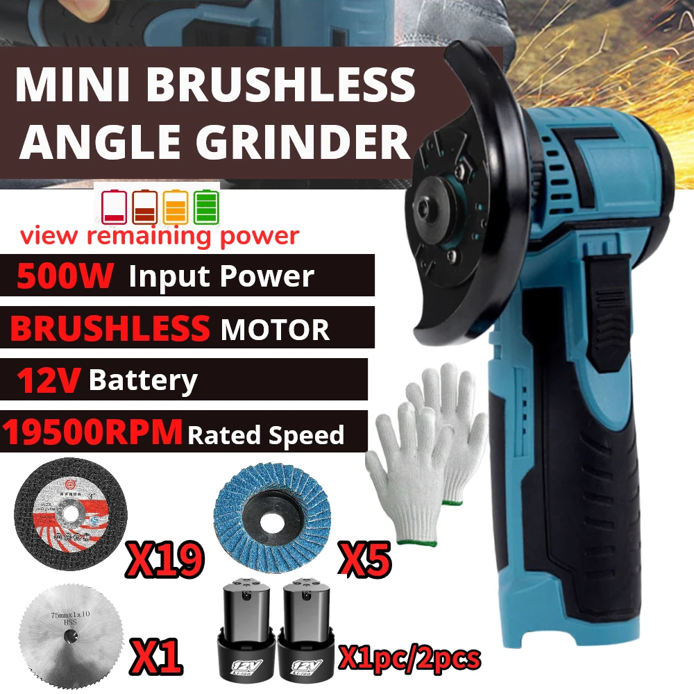 12V Brushless Angle Grinder 2PCS Lithium Battery 500W 19500Rpm Polishing Machine Diamond Cutting Grinding machine |