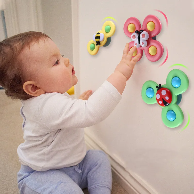 

3Pcs/Set Baby Bath Toys Funny Bathing Sucker Spinner Suction Cup Cartoon Rattles Fidget Educational Toys For Children Boys Gift