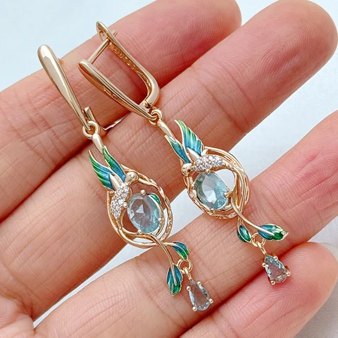 Серьги-капли Kinel синие с цирконием