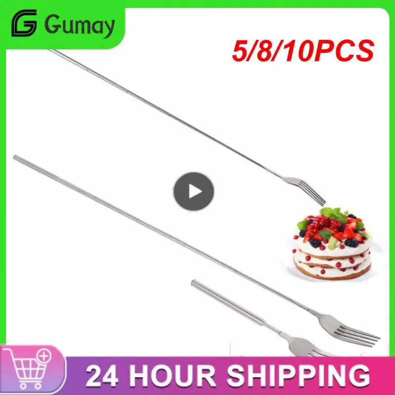 

5/8/10PCS Cutlery Long Cutlery Silver Dinner Fruit Dessert Long Cutlery Forks Stainless Steel Bbq Fork Kitchen Tool
