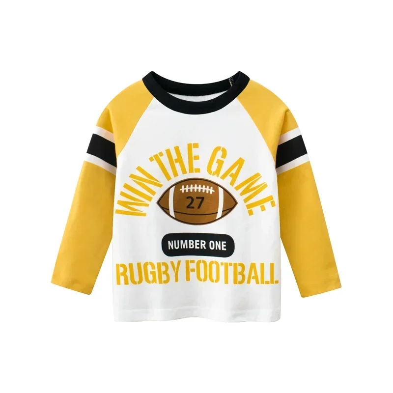 Фото 2024 Children's Clothing Autumn New Boys Bottoming Shirt Letters Rugby Print Cotton Kids T-shirt Baby Long Sleeve Tops Tees №2
