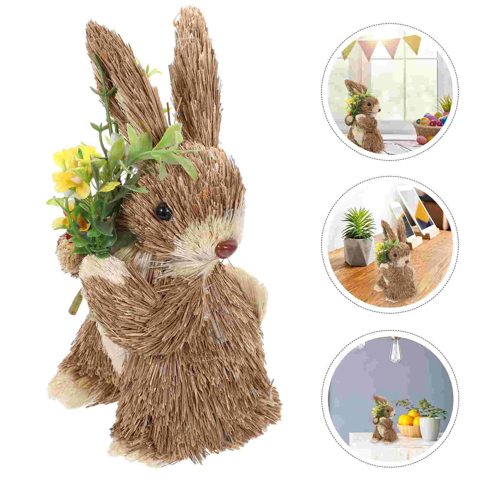 

1Pc Lifelike Hand-woven Rabbit Ornament Home Decoration Idyllic Style Ornament