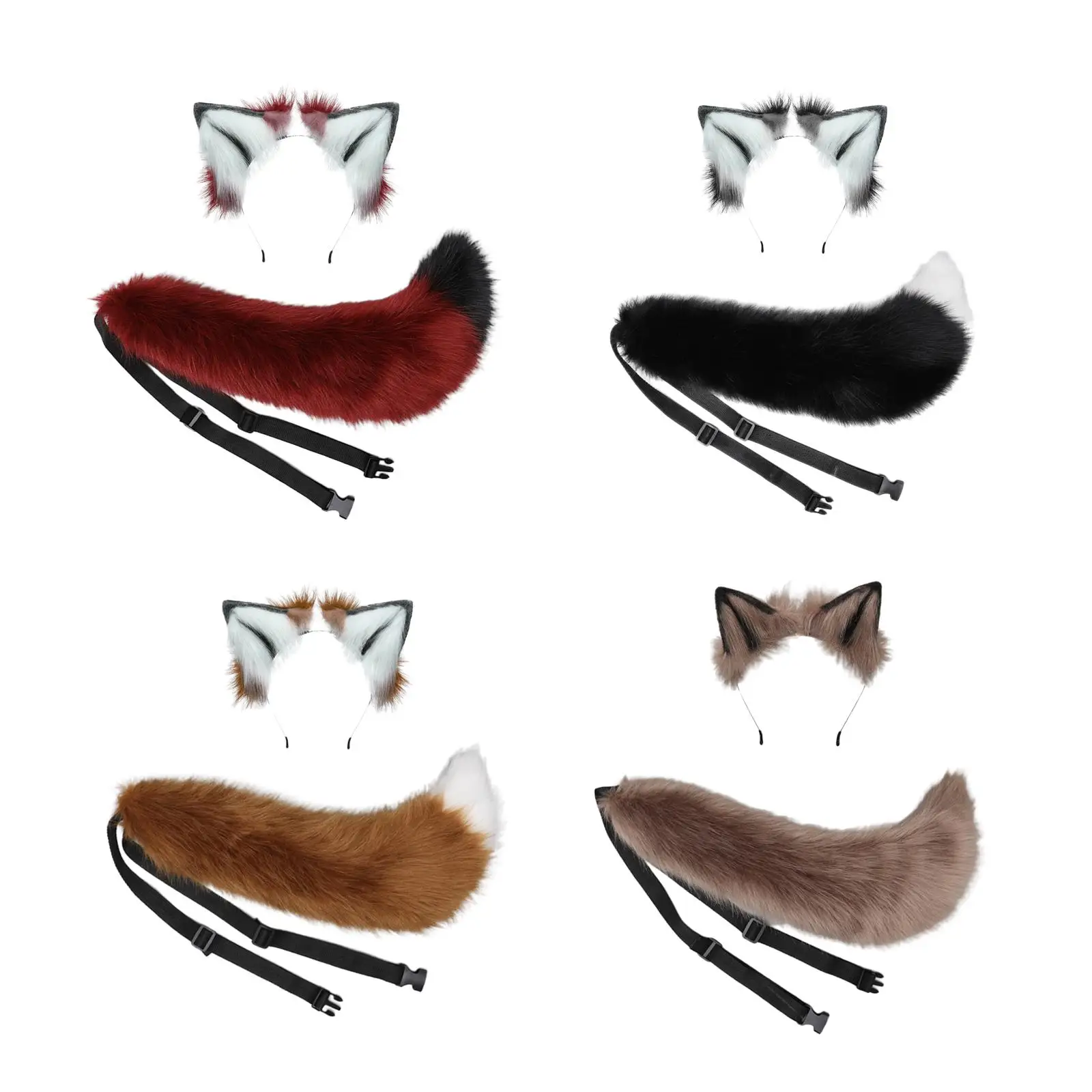 

Wolf Ear with Tail Set Cosplay Costume Suit Headdress Hairpin Soft Hair Hoop for Stage Performance Roleplay Props Birthday Dance