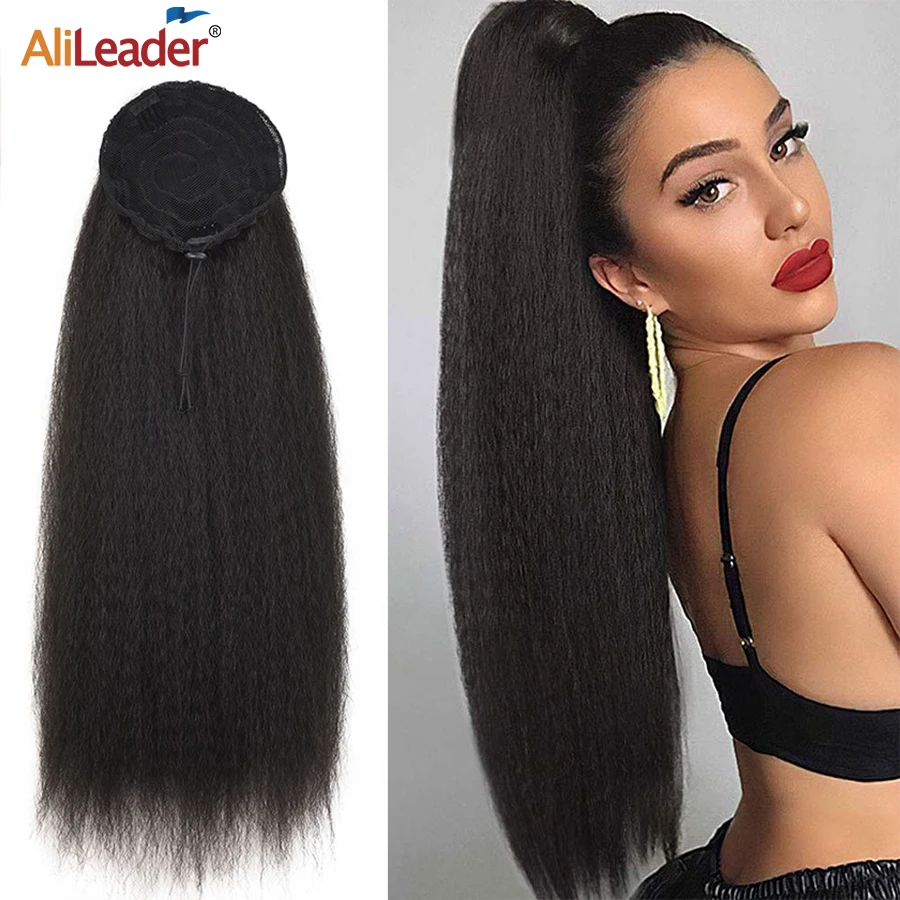 

Synthetic Ponytail Afro Kinky Straight Ponytail Extension 10"22Inch Yaki Straight Drawstring Ponytail Clip In Tail Hairpieces